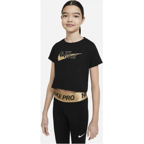 NIKE TEE CROP BLACK GOLD JR