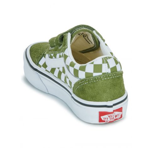 VANS OLD SKOOL VELCRO CHECKERBOARD GREEN PESTO WHITE PS JR